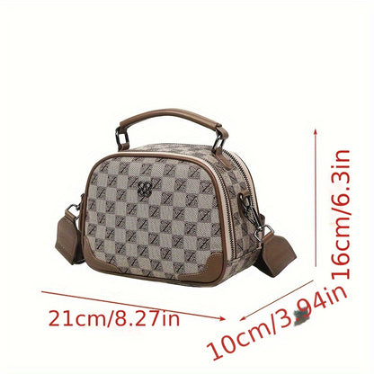 realaiotRetro Plaid Pattern Round Bag, Women Mini Crossbody Bag, Fashion Zipper Handbag Shoulder Purse