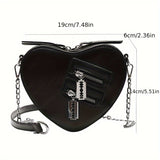 realaiot  Love Heart Shaped Crossbody Bag, Gothic Zipper Shoulder Bag, Mini Punk Style Purse For Women