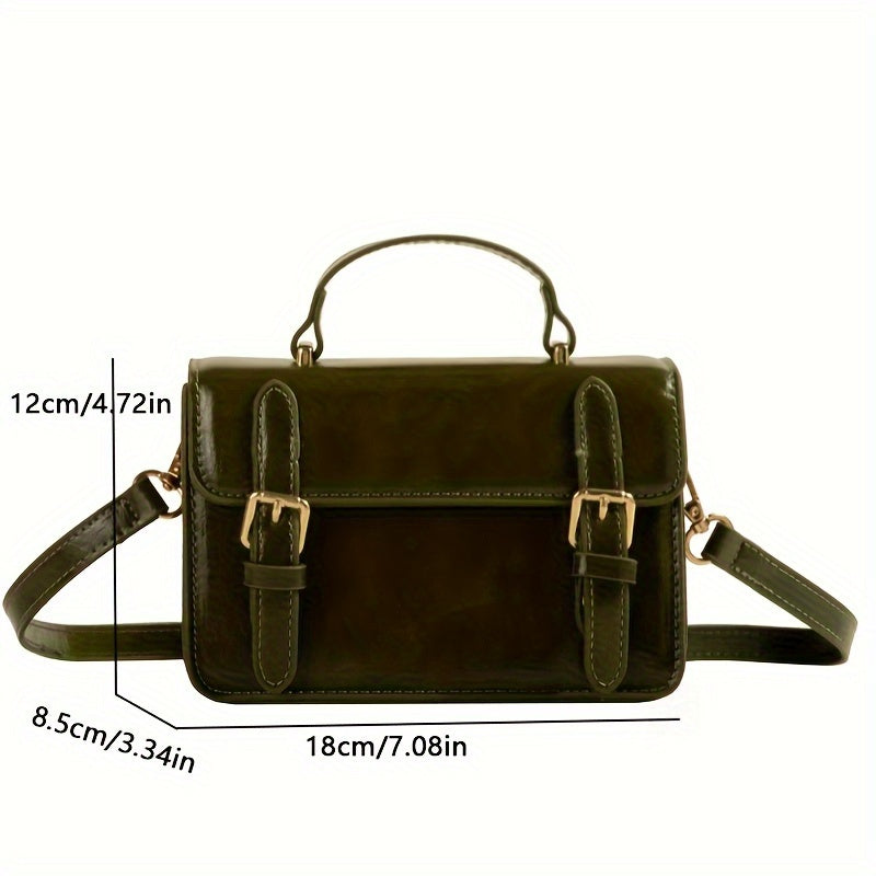 Retro Solid Color Handbag, Women Mini Crossbody Bag, Trendy Buckle Decor Square Purse