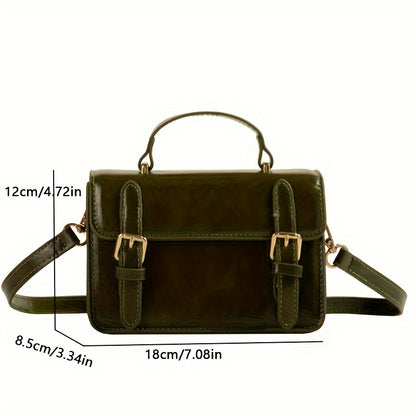 Retro Solid Color Handbag, Women Mini Crossbody Bag, Trendy Buckle Decor Square Purse