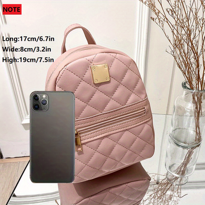 realaiot  Cute Small Women's Backpack, Rhombic Pattern Backpack With Adjustable Strap,Zipper Casual Shoulder Bag,Pink Bag,Coin Purse,Card Wallet,Mobile Casual Phone Bag,Casual Camera Bag,Lipstick Bag,Key Bag,Square Bag