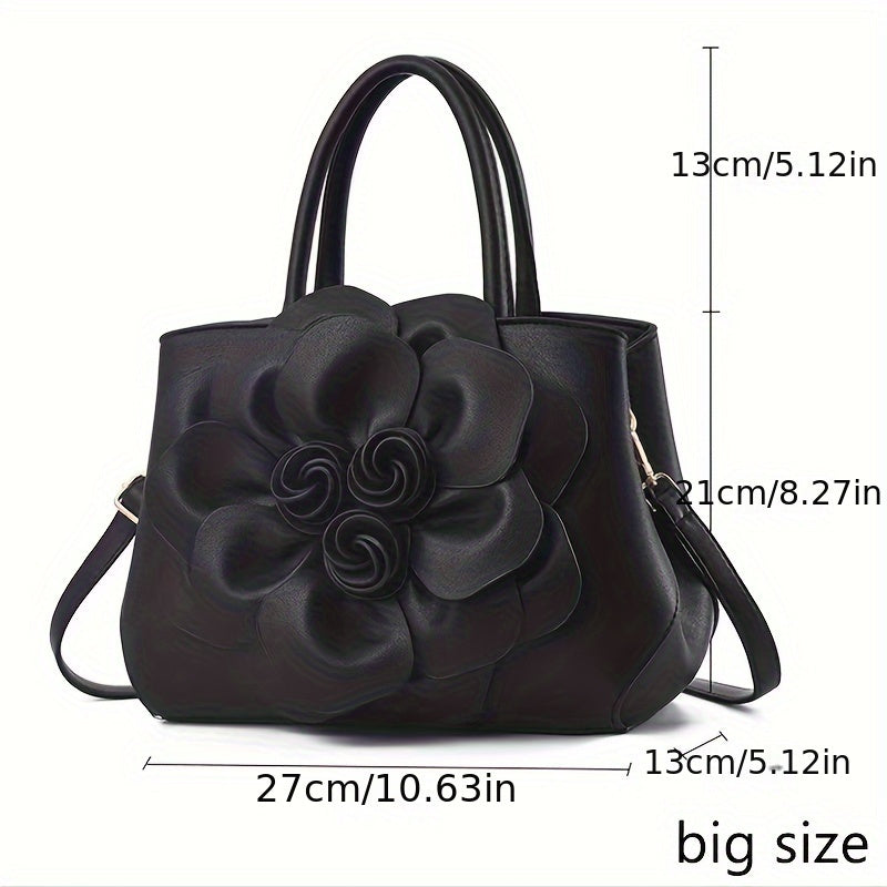 Elegant Flower Decor Tote Bag, Fashion Top Handle Satchel, Women's Casual Handbag, Shoulder Bag & Purse