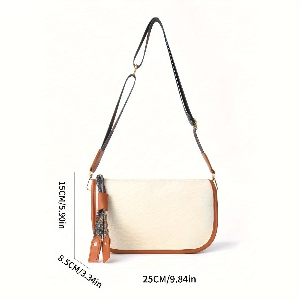 Women's Vintage Square Crossbody Bag, Fashion Shoulder Bag With Wide Strap, Durable Lightweight Canvas Purse