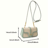 realaiot  Colorblock Woven Crossbody Bag, Trendy Flap Shoulder Bag, Women's Casual Handbag & Purse