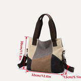 Colorblock Canvas Tote Bag, Large Capacity Crossbody Bag, Vintage Shoulder Bag For Women