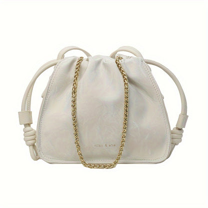 Stylish Drawstring Bucket Bag, Trendy Chain Shoulder Bag, Mini Crossbody Bag For Women