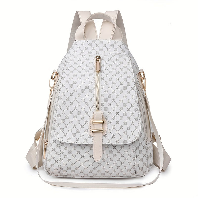 Trendy Geometric Pattern Backpack, Multi-layer Zipper Knapsack, Perfect Daypack For Daily Use