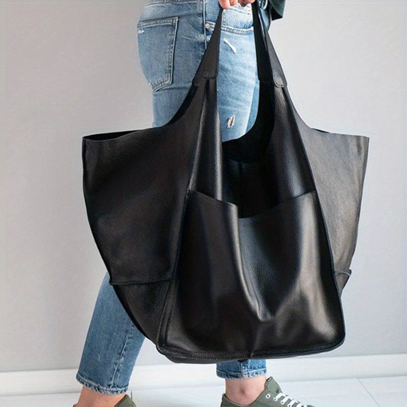 Rretro Big Tote Bag, Solid Color Large-capacity Zipper Shoulder Tote Bags, Multifunction Handbags