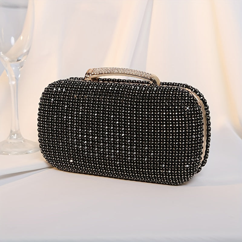 realaiot Shiny Full Rhinestone Evening Bag, Solid Color Chain Dinner Bag, Perfect Handle Bag For Prom, Wedding And Banquet For Carnaval