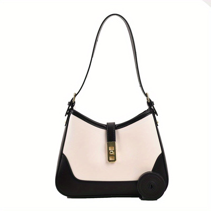 Minimalist Shoulder Bag For Women, Color Contrast Underarm Bag, Fashion PU Leather Handbag