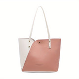 Two Tone Tote Bag, Trendy Stitching Shoulder Bag, Women's PU Leather Handbag For Commuter