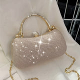 Elegant Mini Evening Satchel Bag, Top Metal Handle Banquet Bag, Classic Rhinestone Decor Clip Handbag