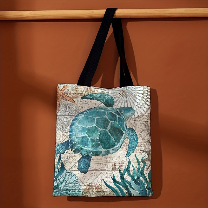 realaiot  Turtle Print Shoulder Bag, Lightweight All-Match Storage Bag, Versatile Shopper Bag