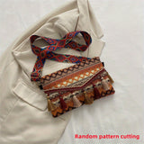 realaiot  Ethnic Style Crossbody Bag, Women's Tassel Decor Flap Purse, Fashion Canvas Shoulder Bag