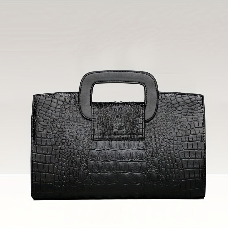 Leather Crocodile Handbag, Stylish Embossed Handbag, Large Capacity Water Proof Zipper Purse
