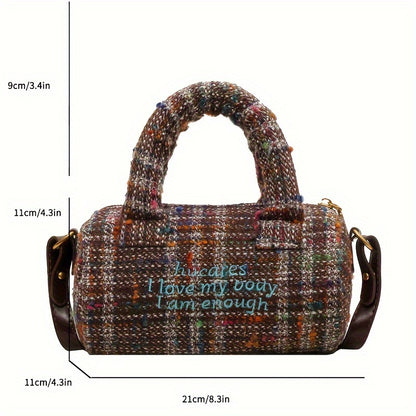 realaiot  Trendy Tweed Crossbody Bag, Fashion Cylinder Handbag, Merry Christmas Party Purse For Women