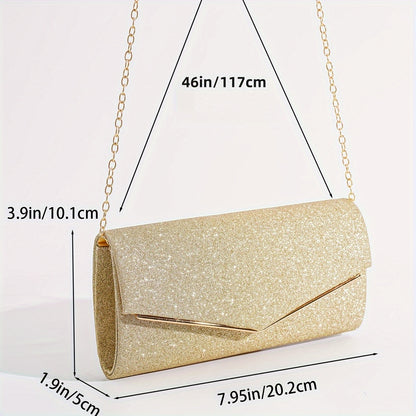 realaiot Fashionable Glitter Long Wallet, Flap Clutch Chain Bag, Women's Elegant Evening Bag For Party For Carnaval Use