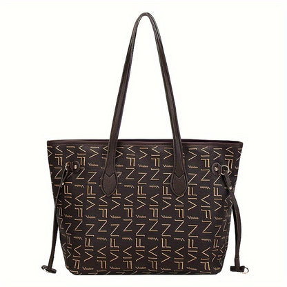 Retro Letter Print Tote Bag, Fashion Shoulder Bag, Classic Commuter Handbag For Women