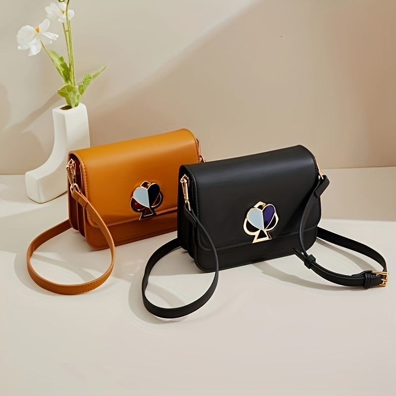 realaiot  Retro Style Crossbody Bag For Women, Mini Lock Decor Shoulder Bag, Fashion PU Leather Square Purse