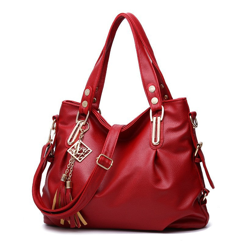 Tassel Decor Hand Bag, Large Capacity Soft Leather Shoulder Bag, Stylish Solid Color Crossbody Purse