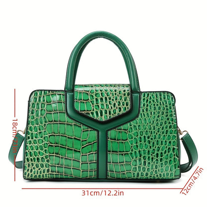 realaiot  Crocodile Pattern Crossbody Bag, Vintage PU Satchel Tote Bag, Women's Luxury Handbag & Shoulder Purse