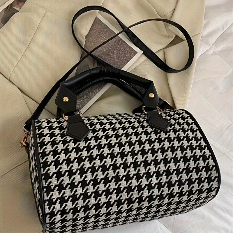 realaiot  Fashionable Handbag Shoulder Bag, Lightweight Houndstooth Pattern Large Capacity Shoulder Bag, Women's Outdoor Commuter Crossbody Bag