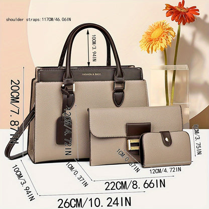 realaiot  Fashionable Women's Bag Set, Classic Colorblock Tote Bag With Clutch Square Purse And Mini Credit Card Case