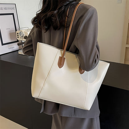 realaiot Retro Tote Bag For Women, Trendy Vegan Leather Shoulder Bag, Large Capacity Handbag For Shopping, Commuting