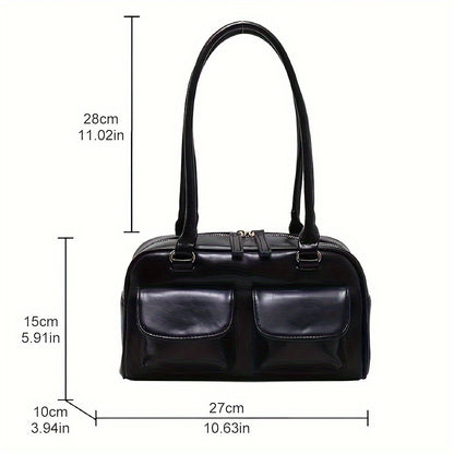 realaiot  Vintage Preppy Shoulder Bag, Y2K Faux Leather Underarm Bag, Trendy Multi Pockets Handbag For Women