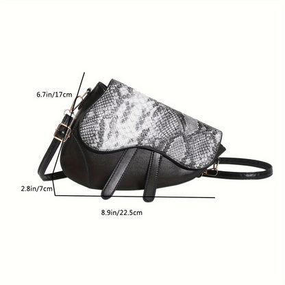 realaiot Snakeskin Pattern Saddle Bag, Women's Retro Crossbody Bag, Fashion Shoulder Bag & Flap Purse