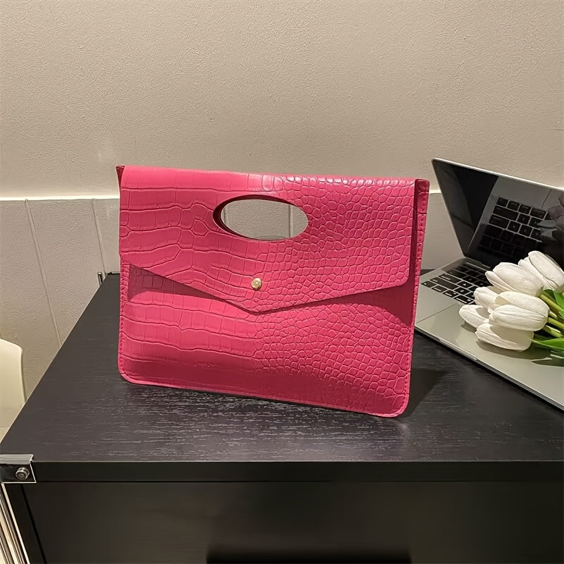 Hot Chic Envelope Clutch Bag, Solid Color Crocodile Pattern Satchel Bag, Pu Leather Wallet For Women