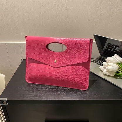 Hot Chic Envelope Clutch Bag, Solid Color Crocodile Pattern Satchel Bag, Pu Leather Wallet For Women