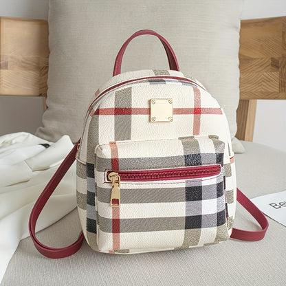 realaiot  1pc New Plaid Stylish Backpack, Multi Functional Casual Plaid Backpack, Trendy Sweet Cross Body Bag, Cute Shoulder Bag, Mobile Phone Bag, Camera Bag, Lipstick Bag (18*6*19.5) Cm