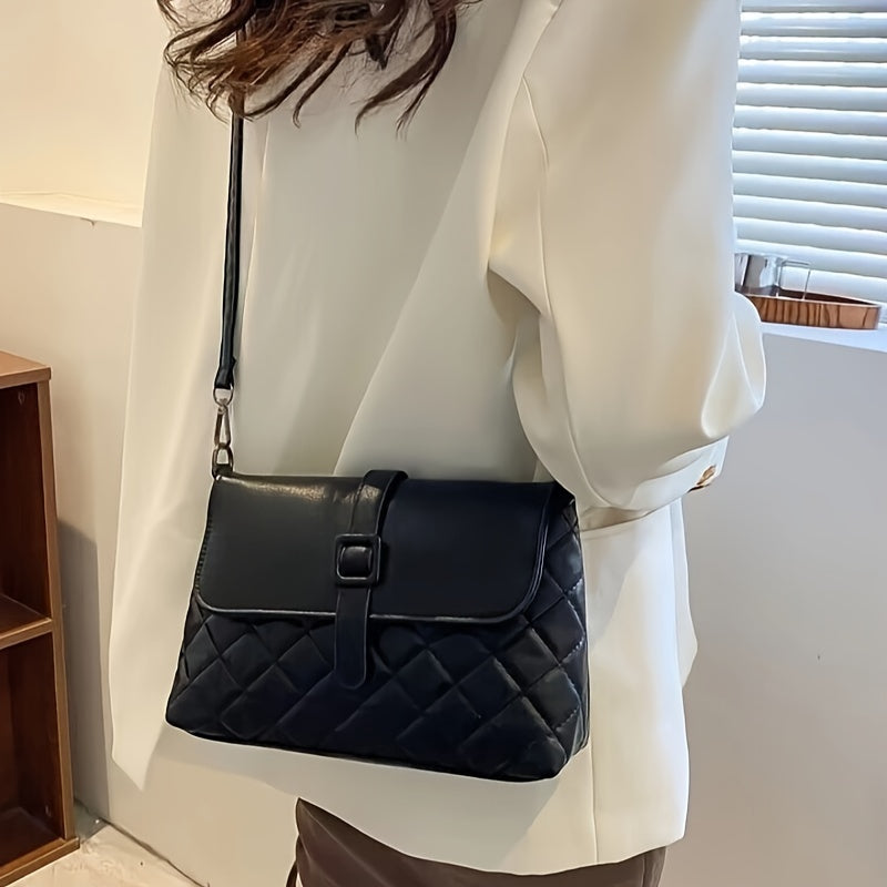 realaiot  Fashion Quilted Crossbody Bag, Trendy Flap Shoulder Bag, Women's Casual Handbag & Purse