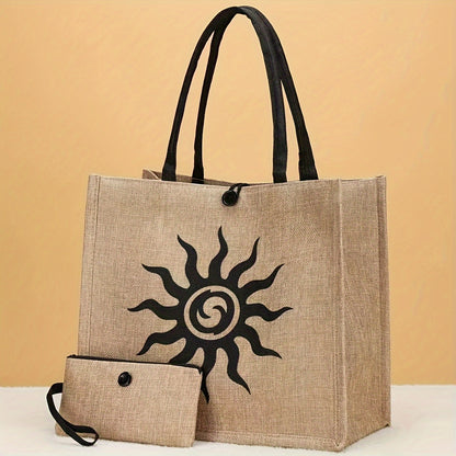 Large Capacity Tote Bag, Simple Printed Mummy Bag, Portable Travel Storage Bag, Lightweight Shopping Bag With Coin Purse