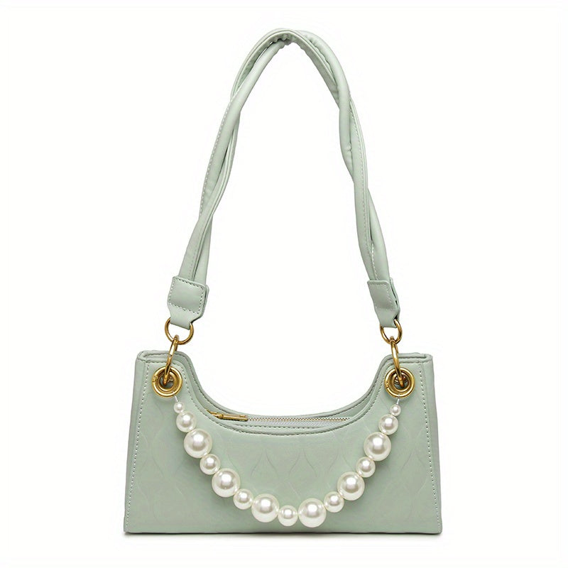 realaiot  Fashion PU Crossbody Hobo Bag, Elegant Pearl Decor Shoulder Bag, Women's Stylish Handbag & Purse