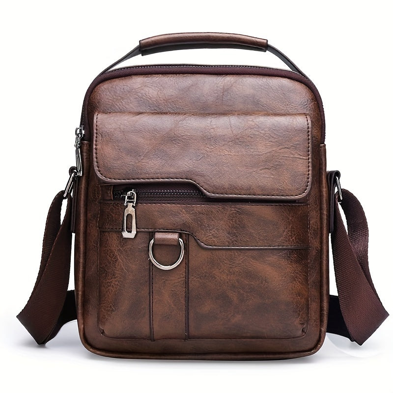 1pc Men's PU Leather Shoulder Bag, Large Capacity Casual Messenger Bag, Simple Business Trendy Sling Bag