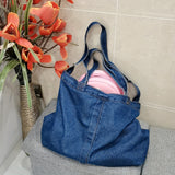 realaiot  Simple Denim Design Shoulder Bag, All-Match Large Capacity Bag, Women's All-Match Bag