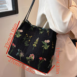 Embroidered Print Tote Bag, Stylish Collapsible Shoulder Bag, Perfect Crossbody Bag For Daily Use