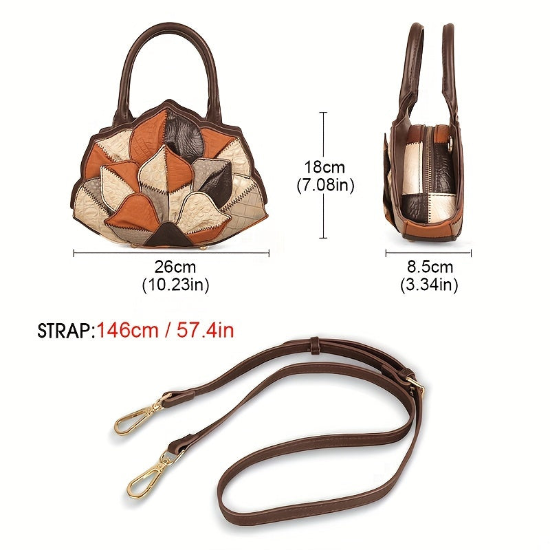 Argyle Pattern Handbag For Women, Luxury Genuine Leather Shell Bag, Fashion Tote Bag & Purse