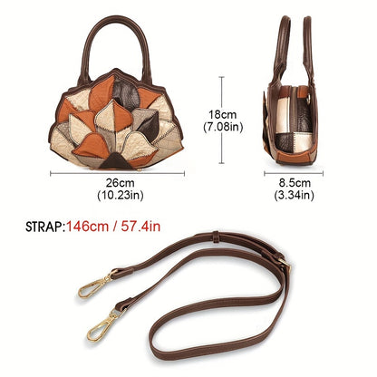 Argyle Pattern Handbag For Women, Luxury Genuine Leather Shell Bag, Fashion Tote Bag & Purse