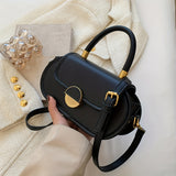 Vintage Color Contrast Handbag, Buckle Decor Crossbody Bag, Women's Small PU Flap Purse