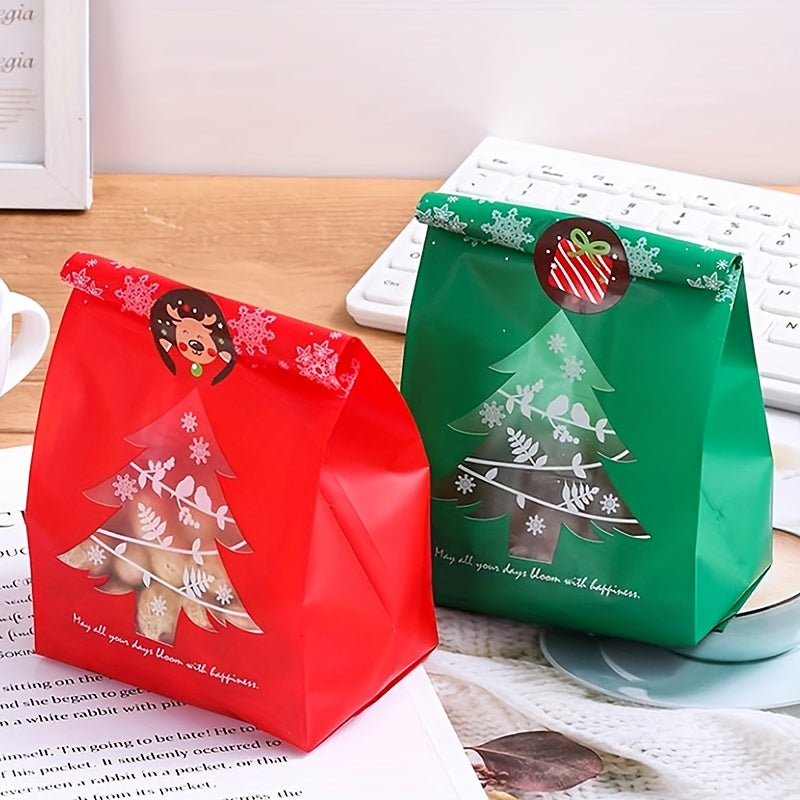 10 Pcs Mixed Christmas Packaging Bags With Stickers, Candy Packaging Bag, Chocolate Biscuit Bag, Food Storage Bag, For Christmas Decorations, Christmas Party Supplies, Christmas Accessories