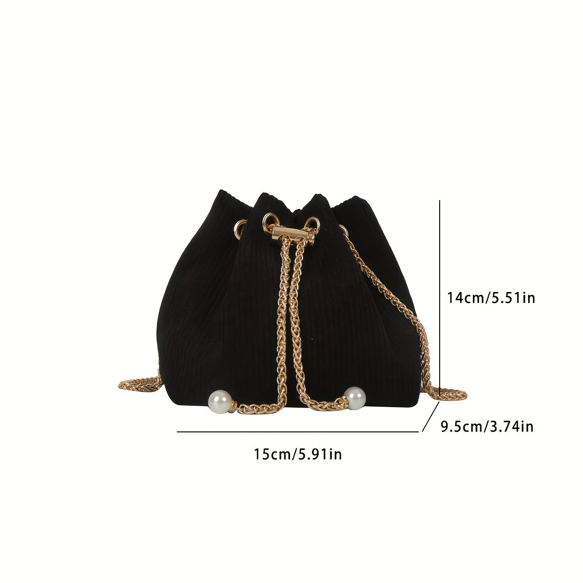 realaiot  Minimalist Mini Drawstring Shoulder Bag, Women's Classic Drawstring Chain Bag, Classic All-Match Corduroy Bag