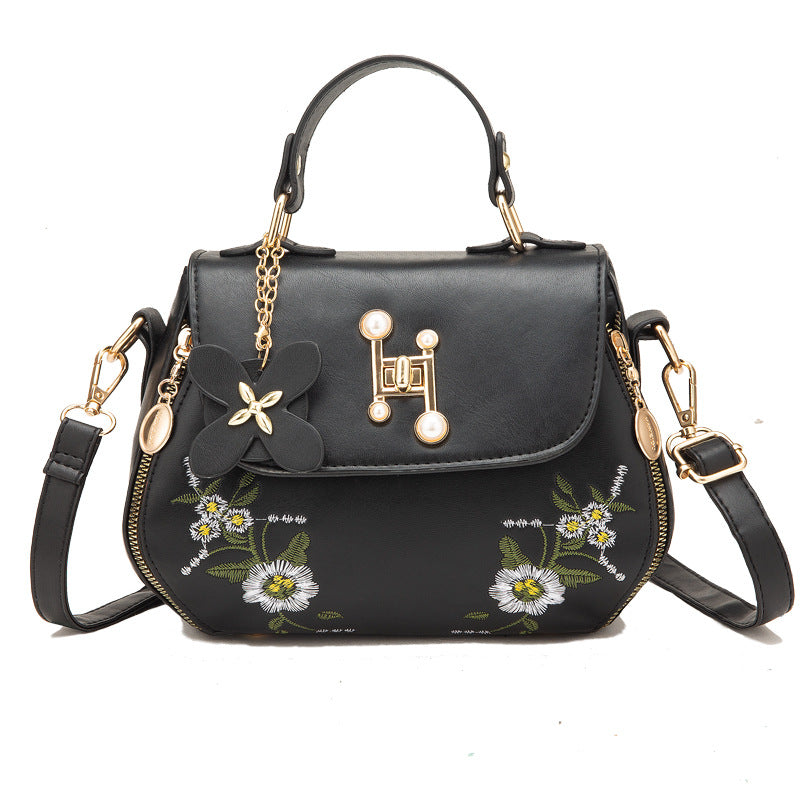 Floral Pattern Zipper Handbag, Trendy Flap Shoulder Bag, Stylish Small Faux Leather Purse