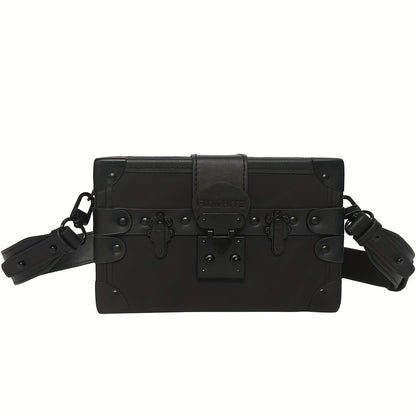 realaiot Y2K Mini Box Crossbody Bag For Women, Punk Style Studded Decor Square Purse, Trendy Buckle Decor Shoulder Bag