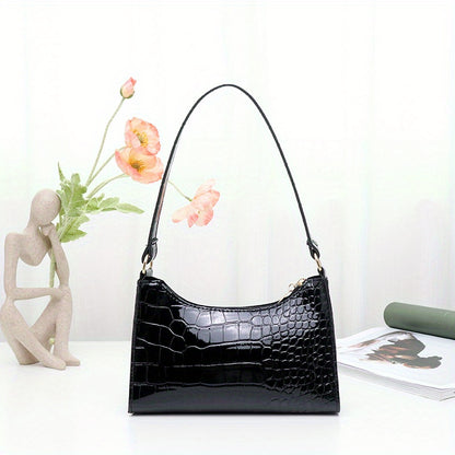 realaiot  Crocodile Pattern Underarm Bag, Stylish PU Leather Handbag, Solid Color Shoulder Bag