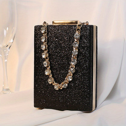 Stylish Rhinestone Evening Bag, Luxury Classic Glitter Minaudiere, Women's Trendy Elegant Jewelled Clutch & Purse