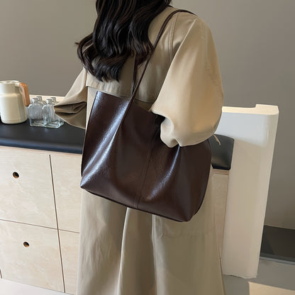 Vintage Vegan Tote Bag, Large Capacity Shoulder Bag, Women's Casual Handbag For Commute Work