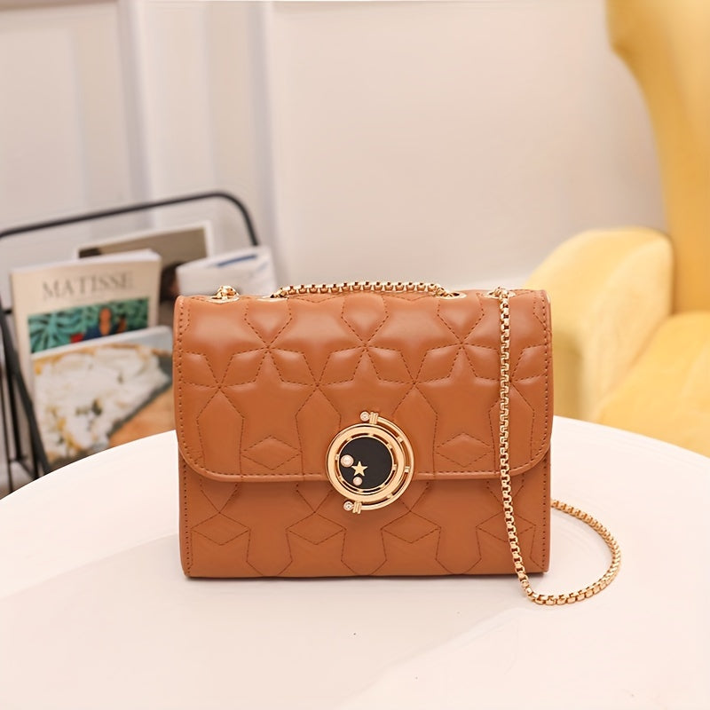 realaiot  New Star Patterned Decorative Single Shoulder Crossbody Bag, Fashionable And Casual PU Leather Crossbody Bag, Minimalist Handbag Small Bag, Outdoor Travel Small Square Bag, Detachable Chain, Valentine's Day Birthday Gift (9.05*3.15*7.10)inch